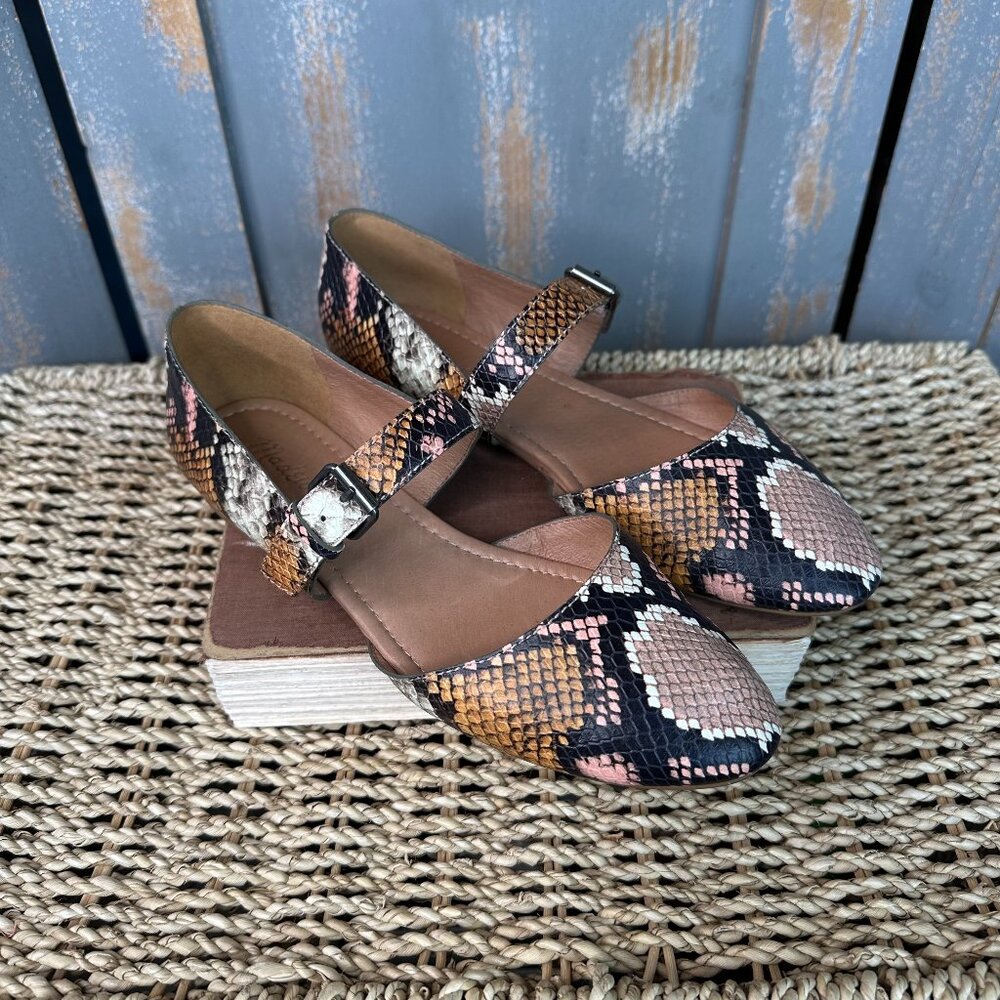 Madewell Alina Mary Jane Snake Embossed Leather Flat Sz 7